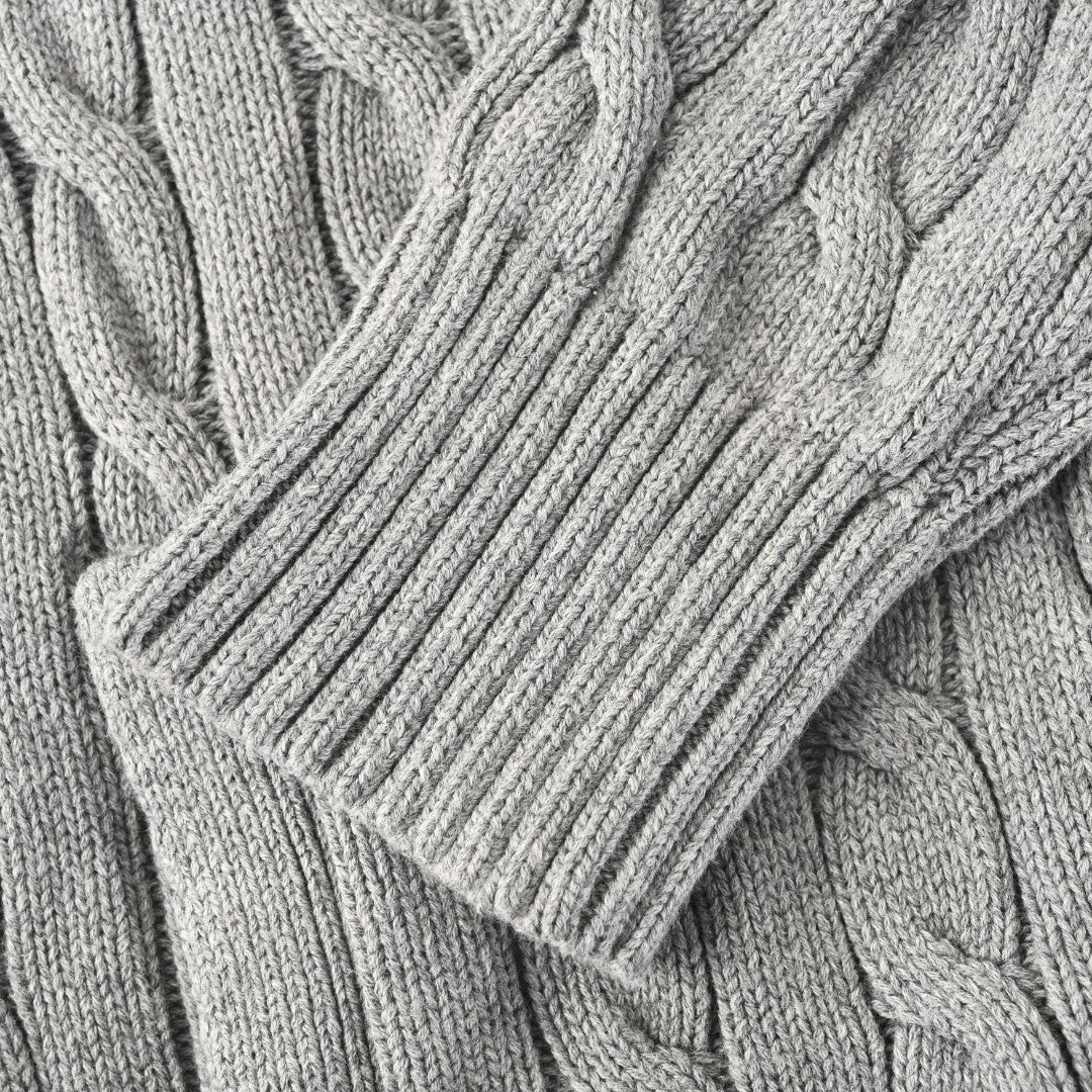 Cable-Knit Cotton Full-Zip Sweater Grey