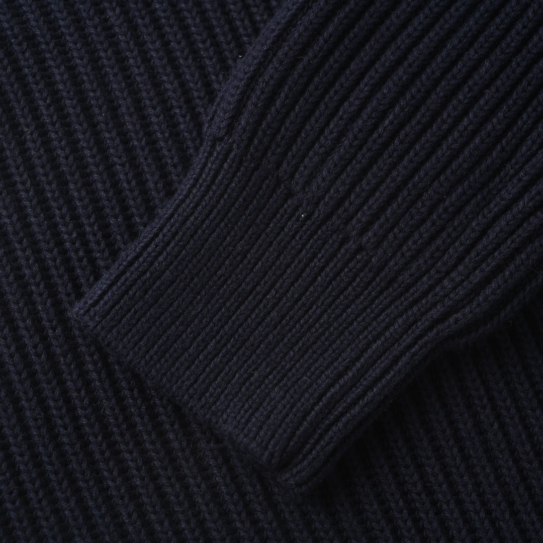 Rib-Knit Full-Zip Jacket Navy Blue