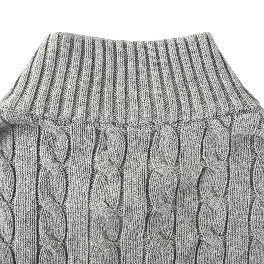Cable-Knit Cotton Full-Zip Sweater Grey
