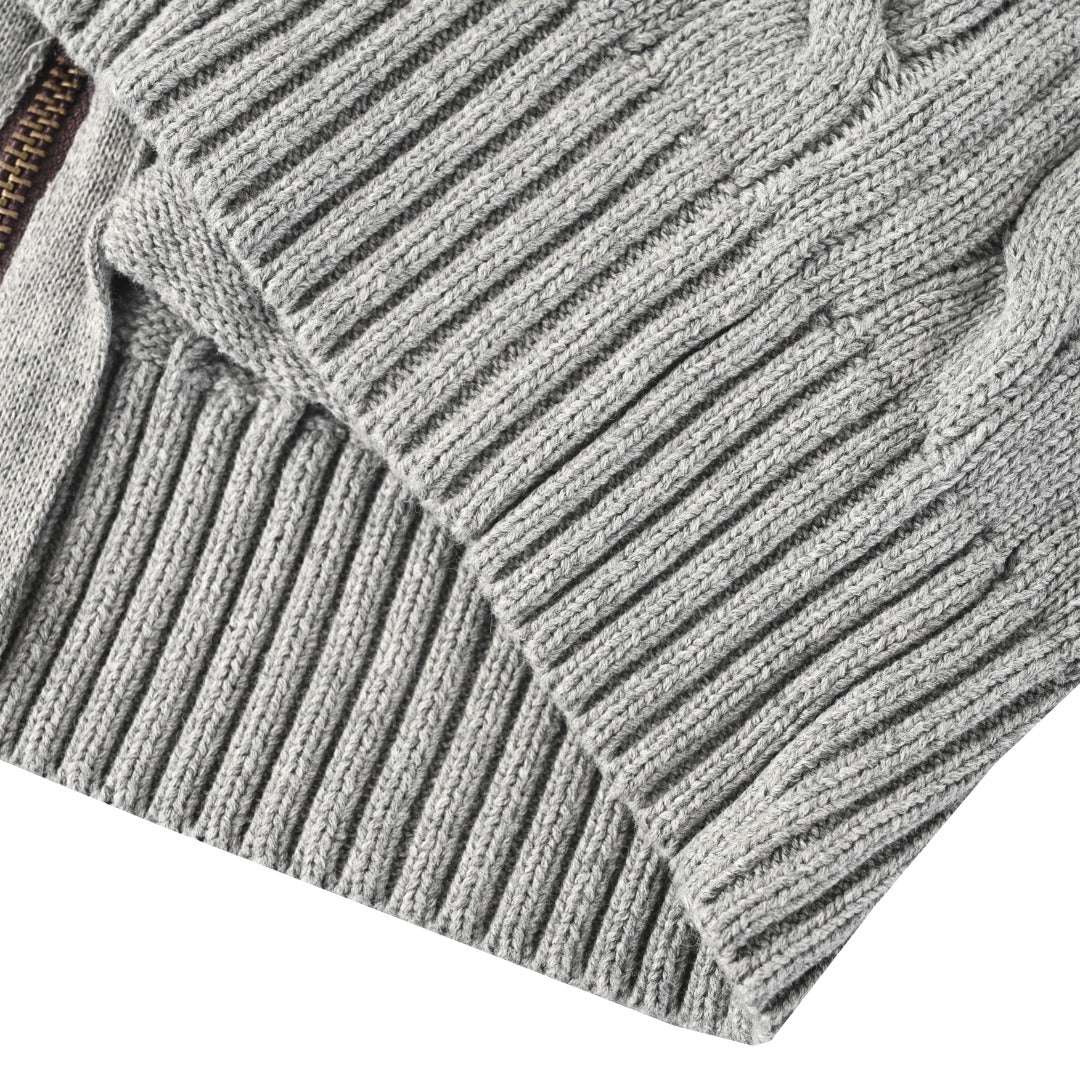 Cable-Knit Cotton Full-Zip Sweater Grey