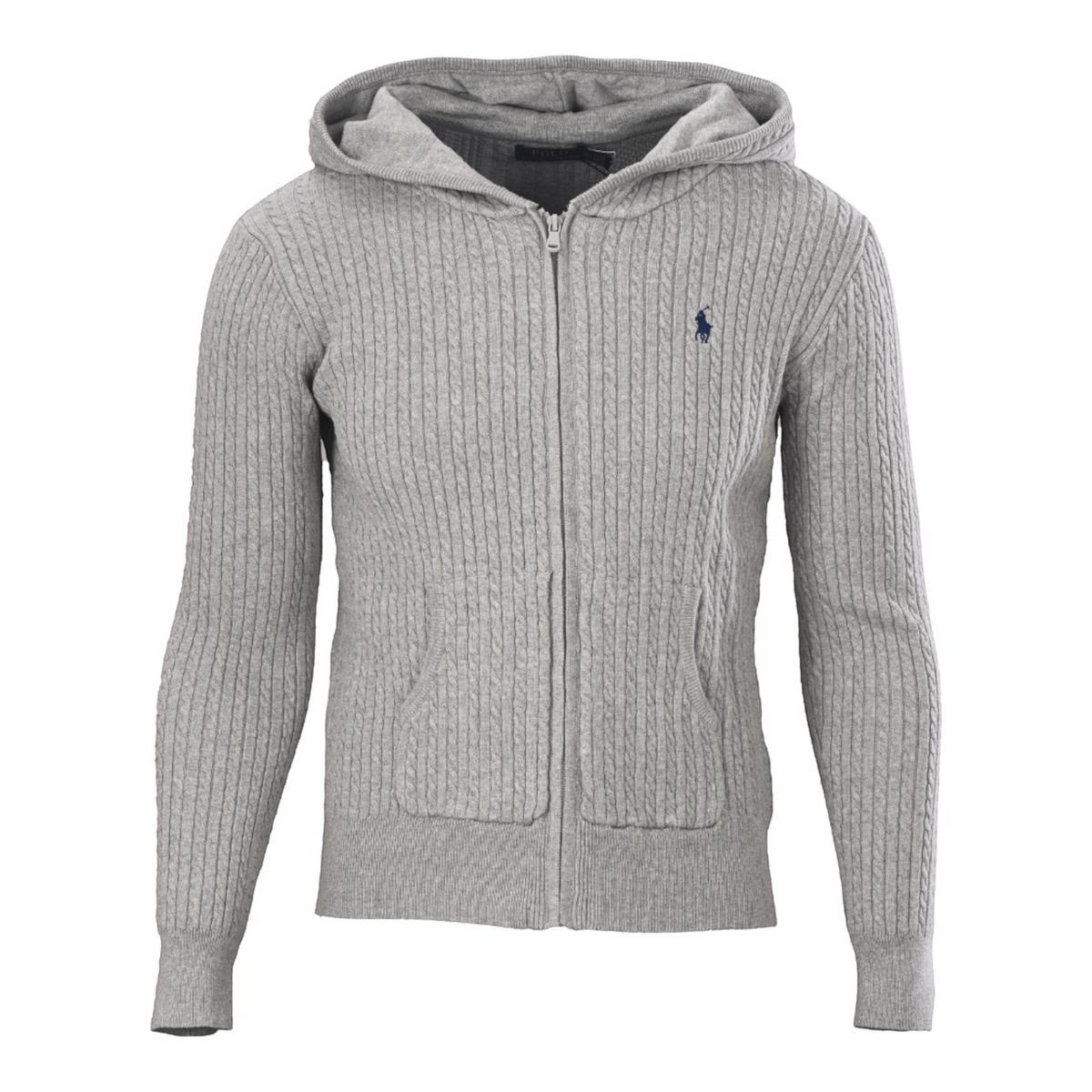 Cable-Knit Cotton Full-Zip Hoodie Grey