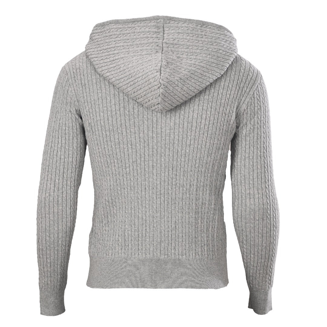 Cable-Knit Cotton Full-Zip Hoodie Grey