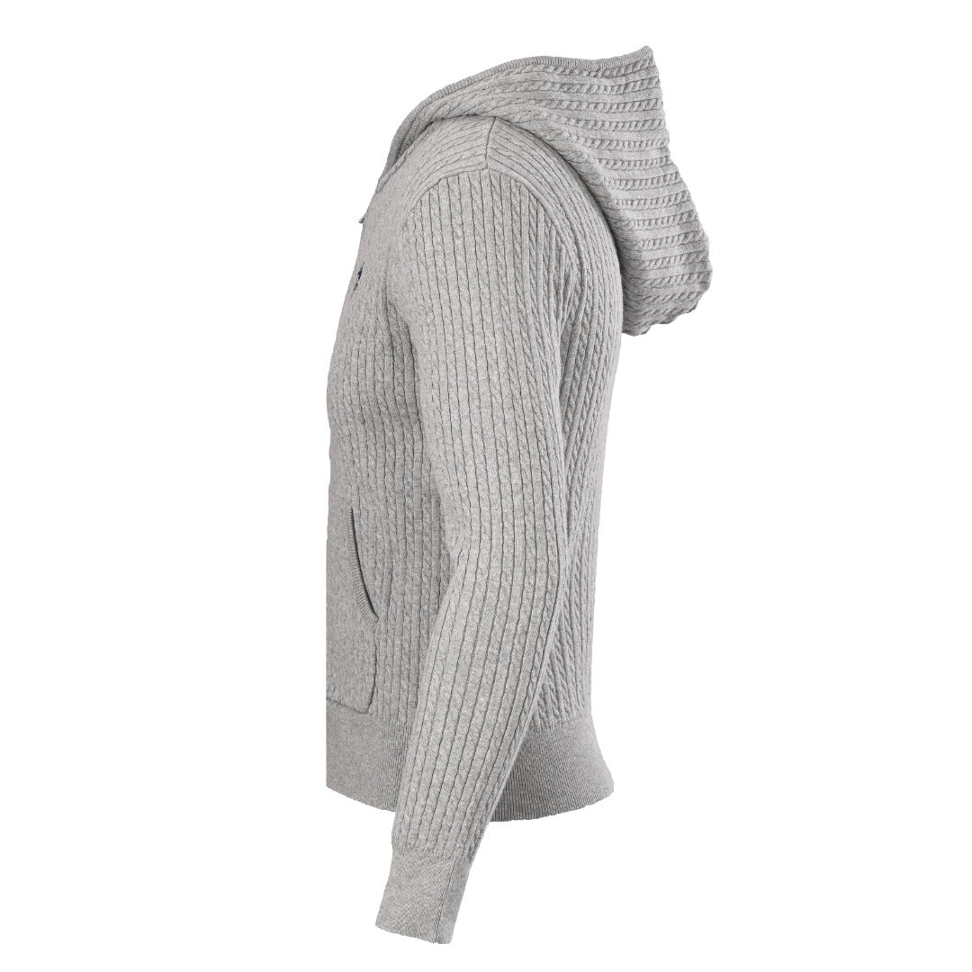 Cable-Knit Cotton Full-Zip Hoodie Grey