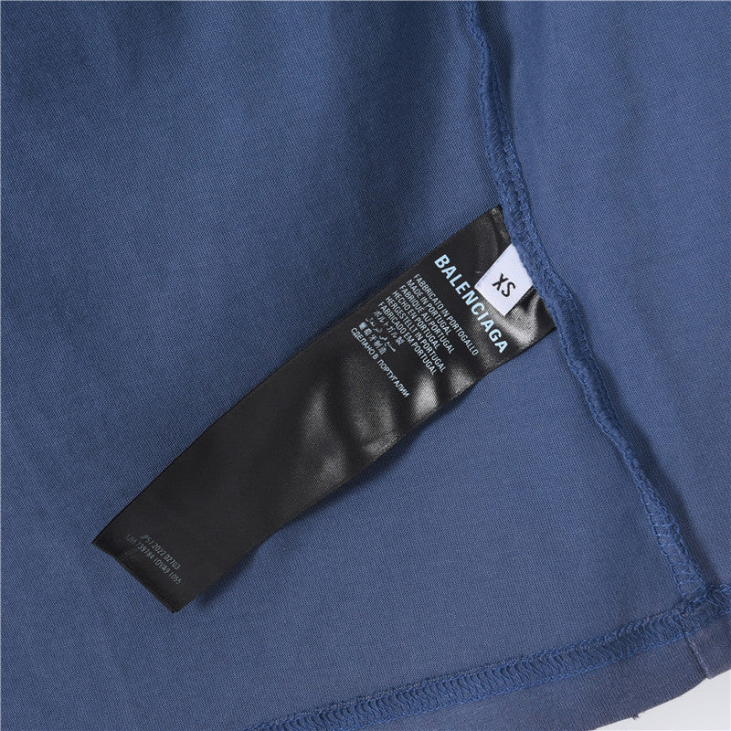Tape Type Distressed Mock Neck Sweatshirt Washed Blue