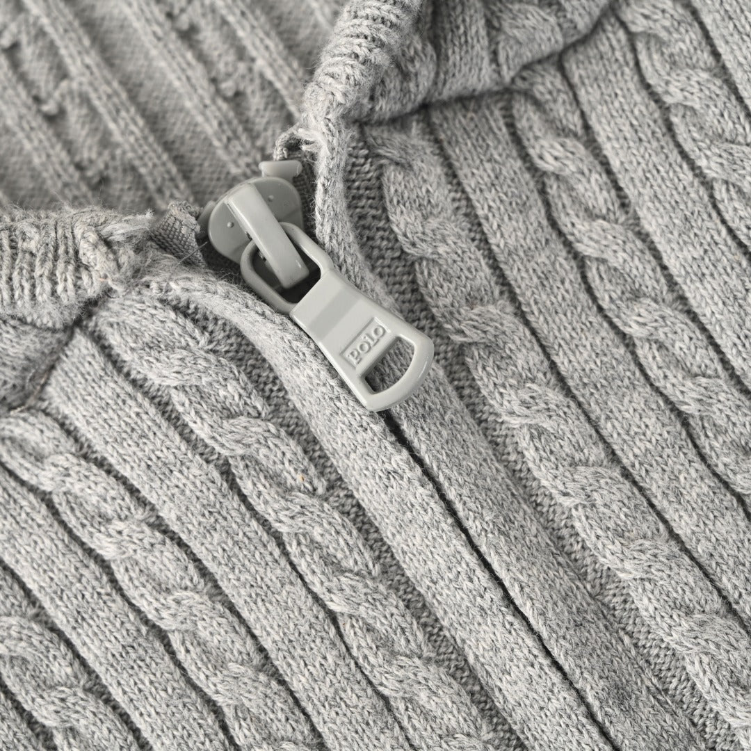Cable-Knit Cotton Full-Zip Hoodie Grey