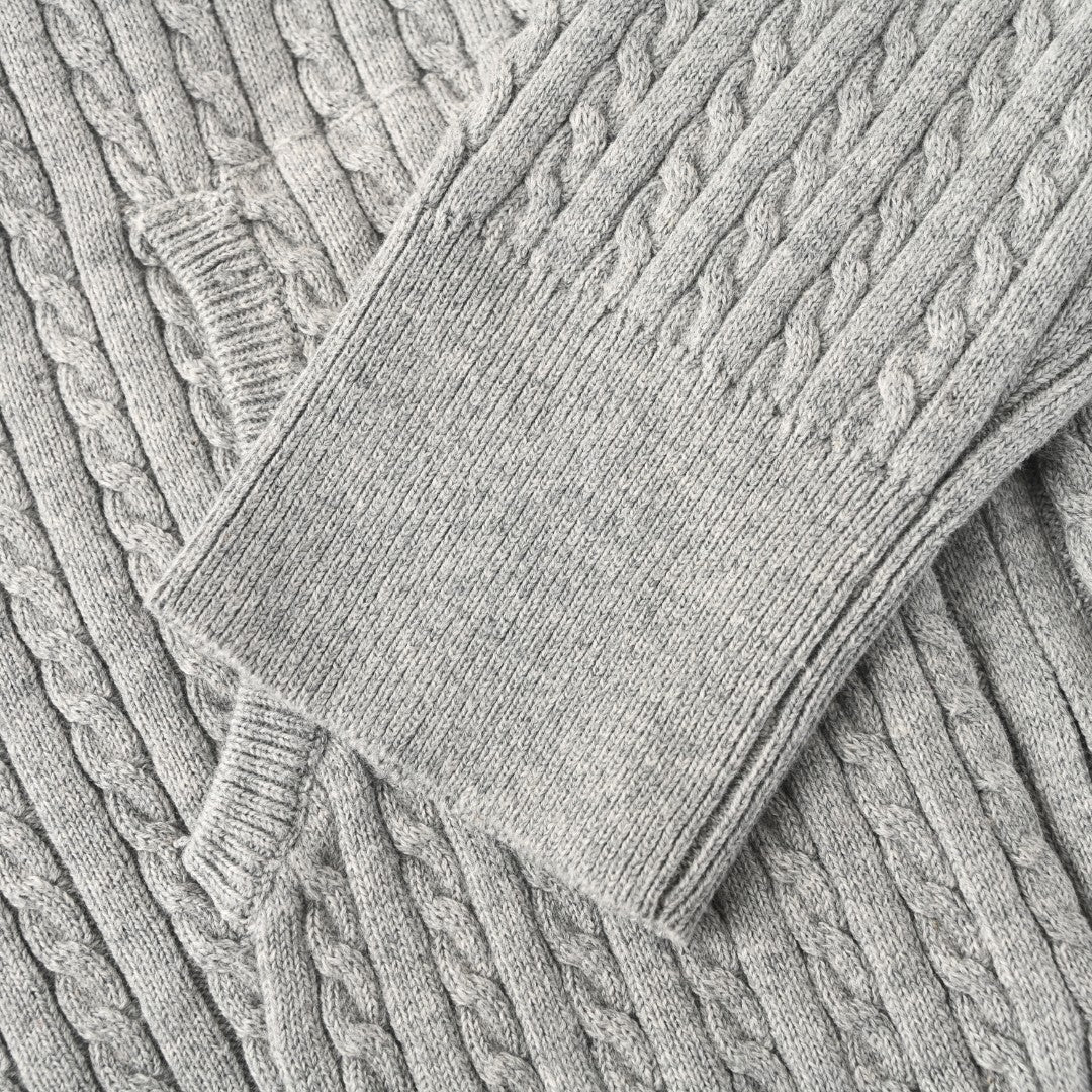 Cable-Knit Cotton Full-Zip Hoodie Grey