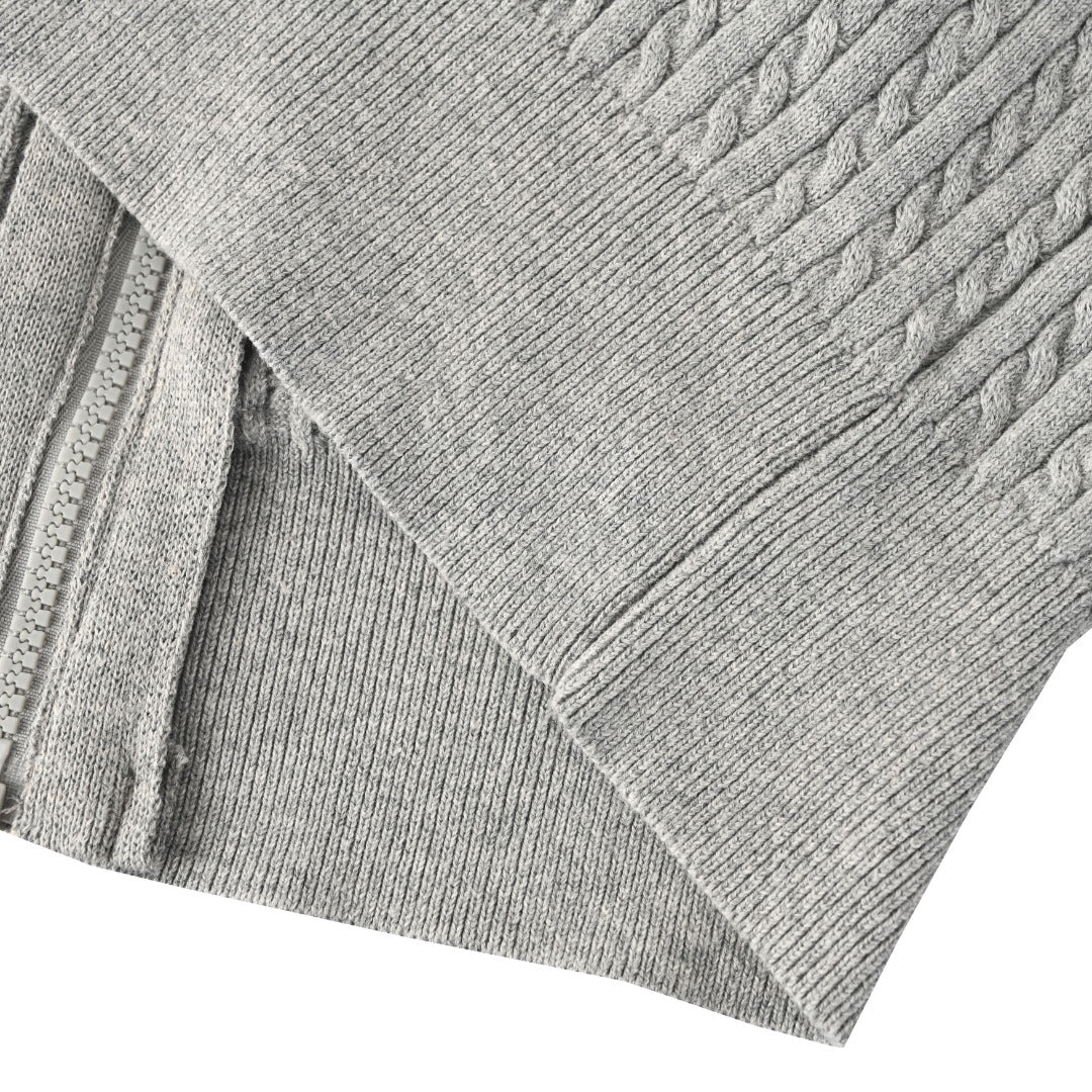 Cable-Knit Cotton Full-Zip Hoodie Grey