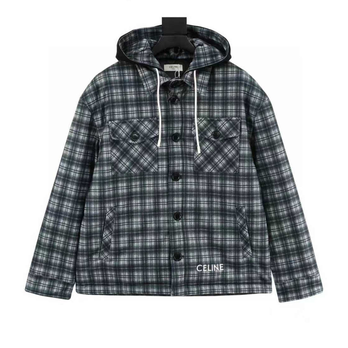 Checked Hooded Wool Flannel Green & Black