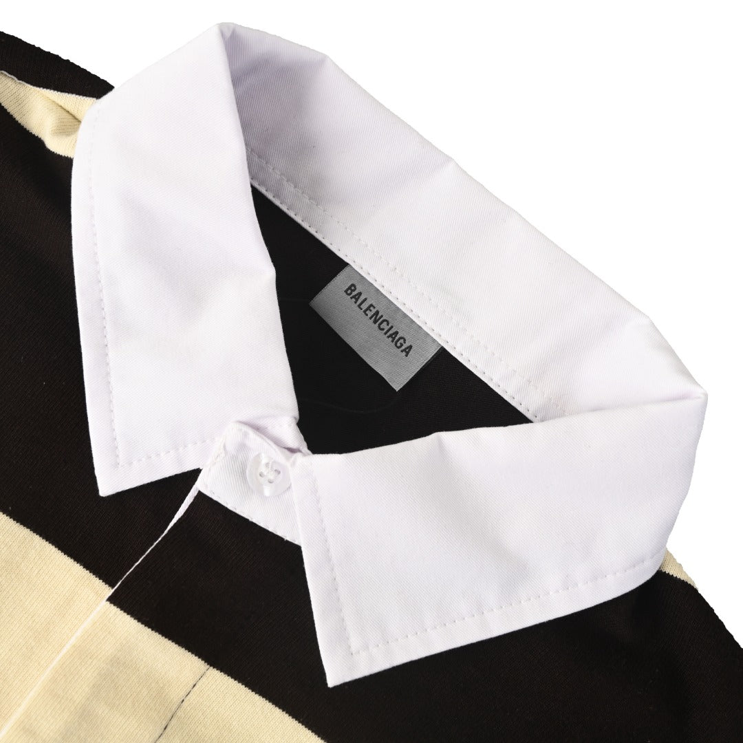Striped Jersey Polo Shirt Dark Brown & Beige