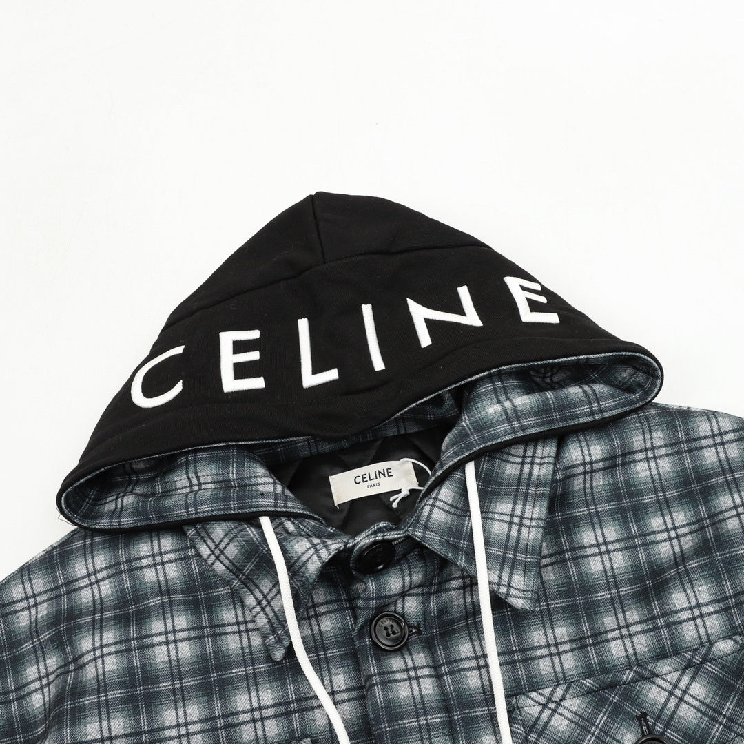 Checked Hooded Wool Flannel Green & Black