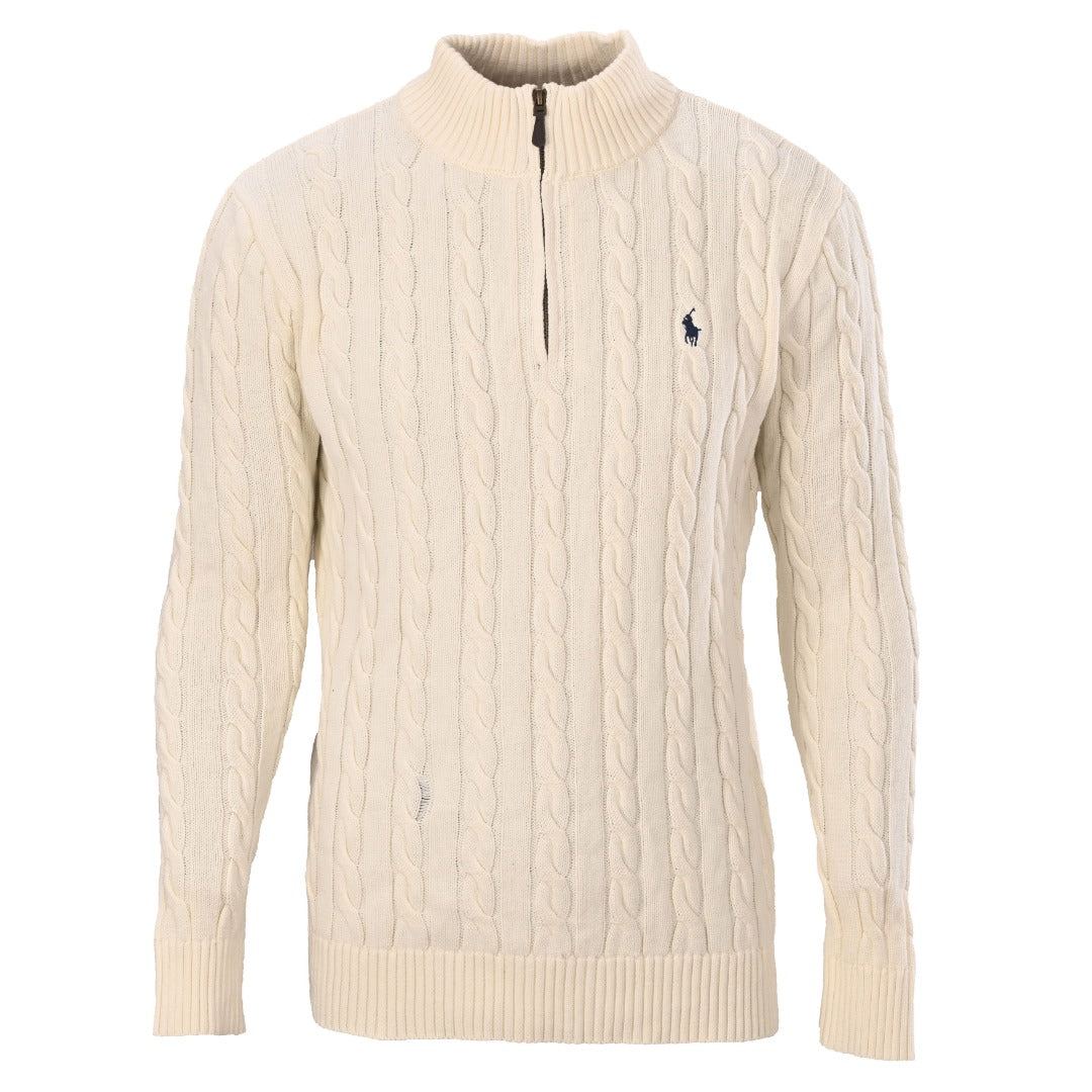 Cable-Knit Quarter-Zip Sweater Cream