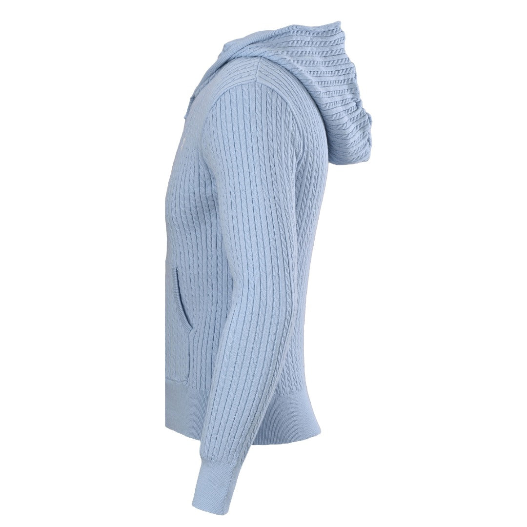 Girls Mini-Cable Cotton Full-Zip Hoodie Light Blue