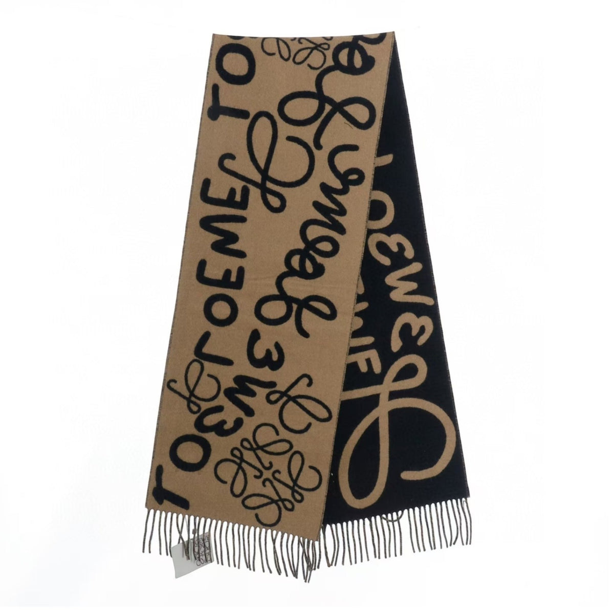 Leather-Trimmed Jacquard Camel Black