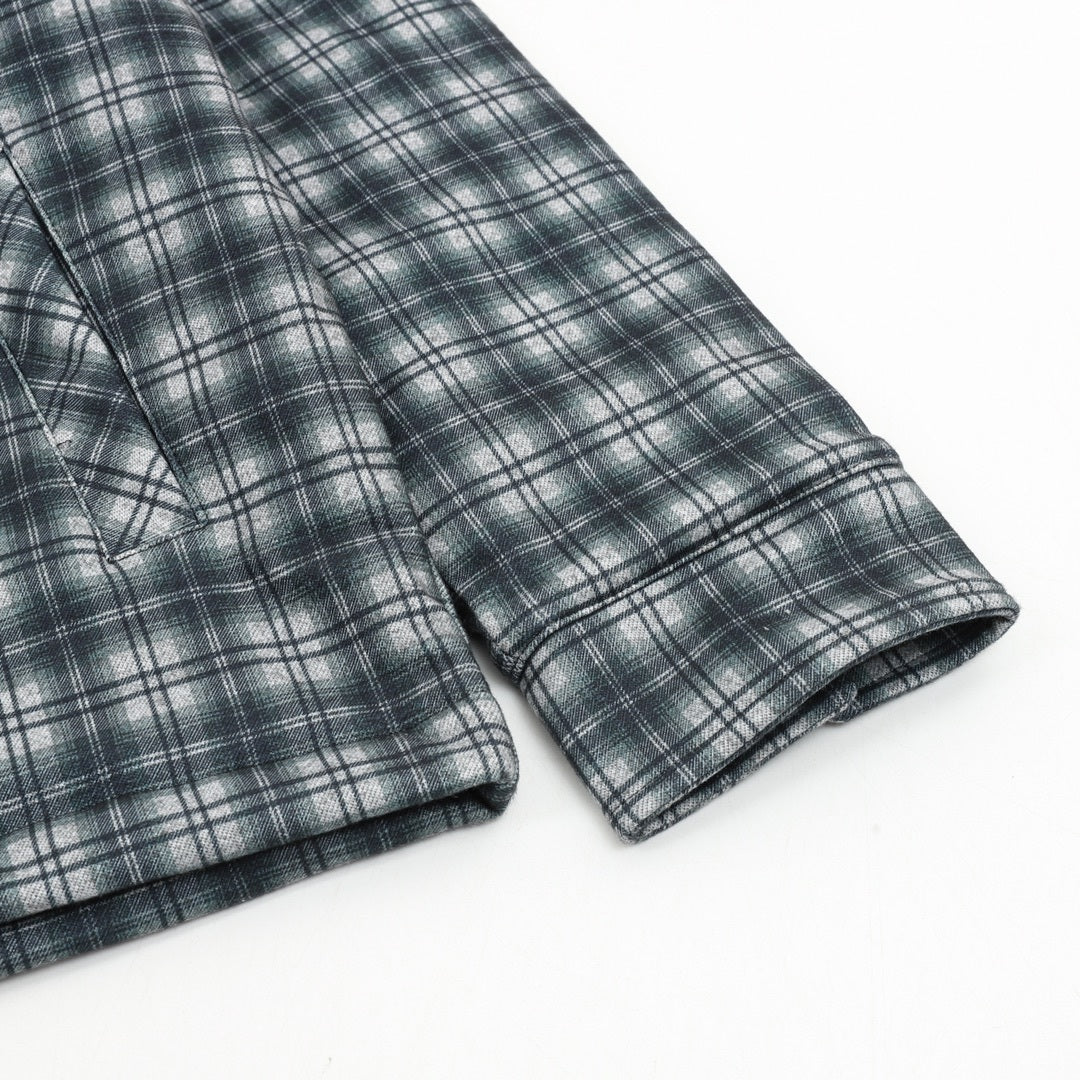 Checked Hooded Wool Flannel Green & Black