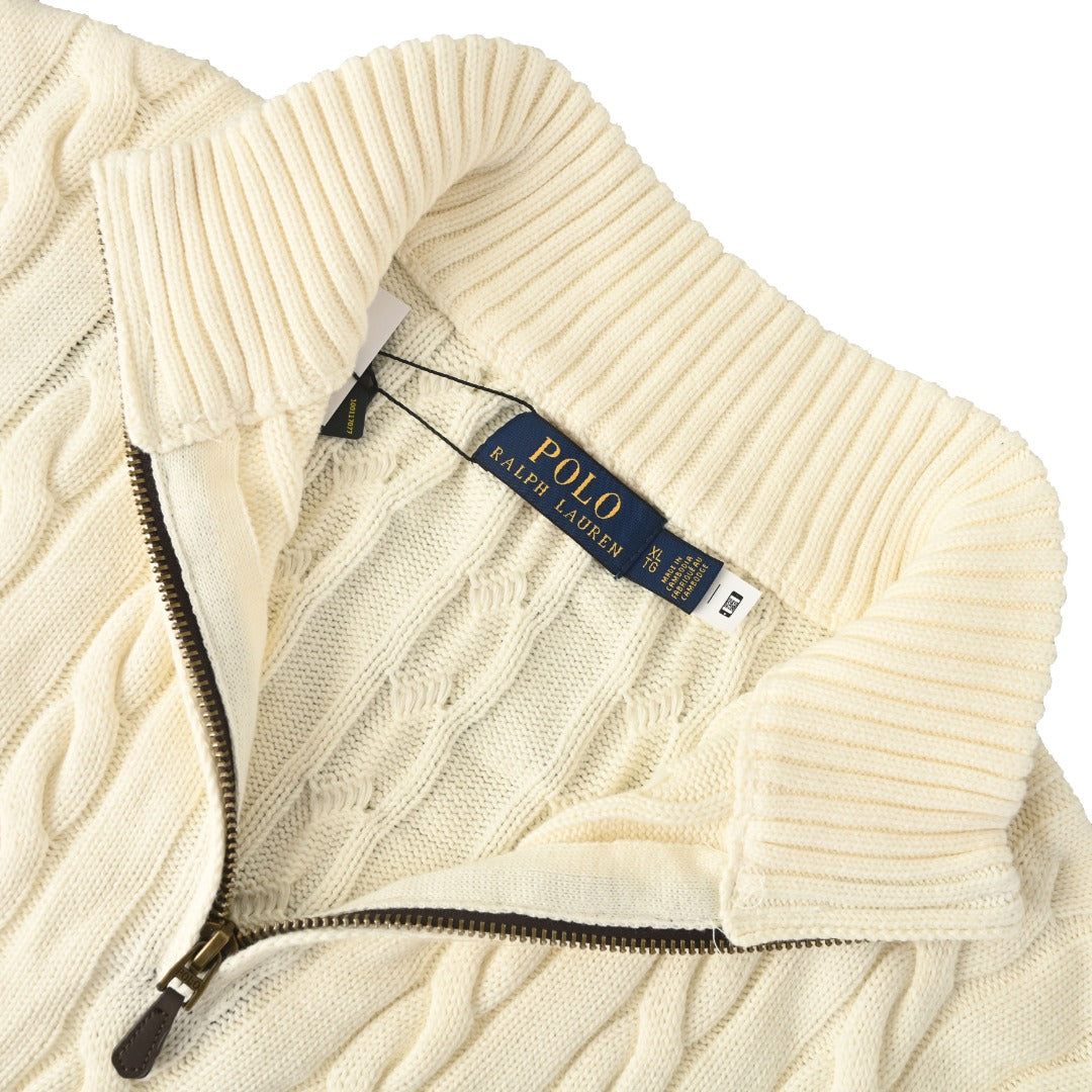 Cable-Knit Quarter-Zip Sweater Cream