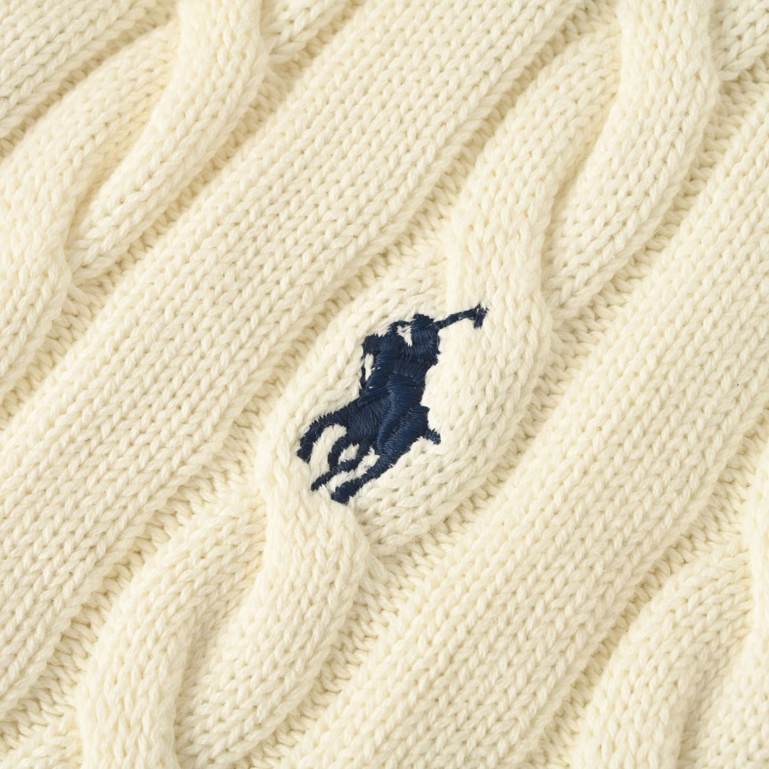 Cable-Knit Quarter-Zip Sweater Cream