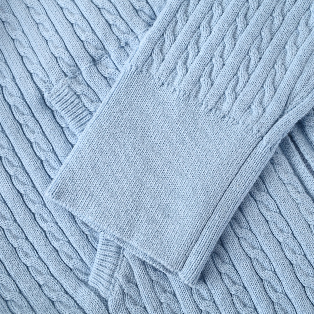 Girls Mini-Cable Cotton Full-Zip Hoodie Light Blue