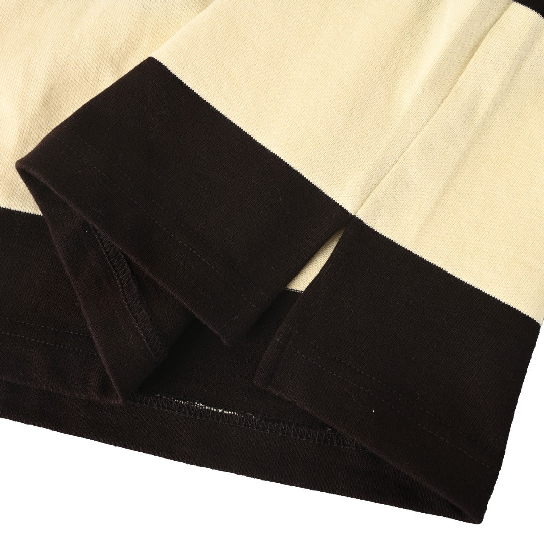 Striped Jersey Polo Shirt Dark Brown & Beige