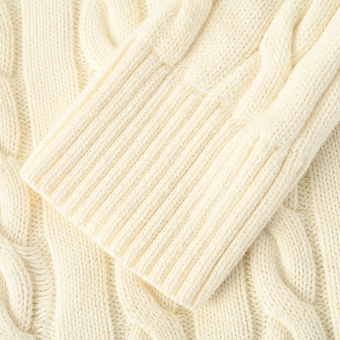 Cable-Knit Quarter-Zip Sweater Cream