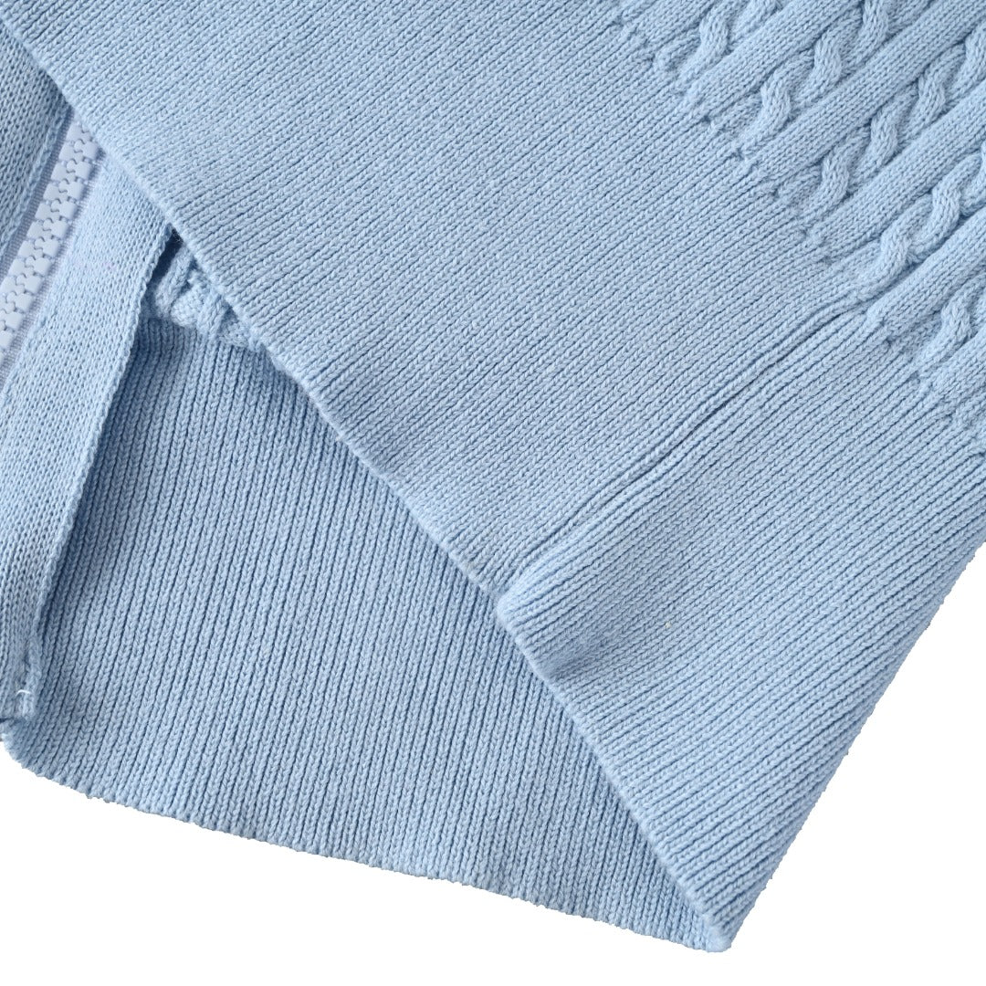 Girls Mini-Cable Cotton Full-Zip Hoodie Light Blue