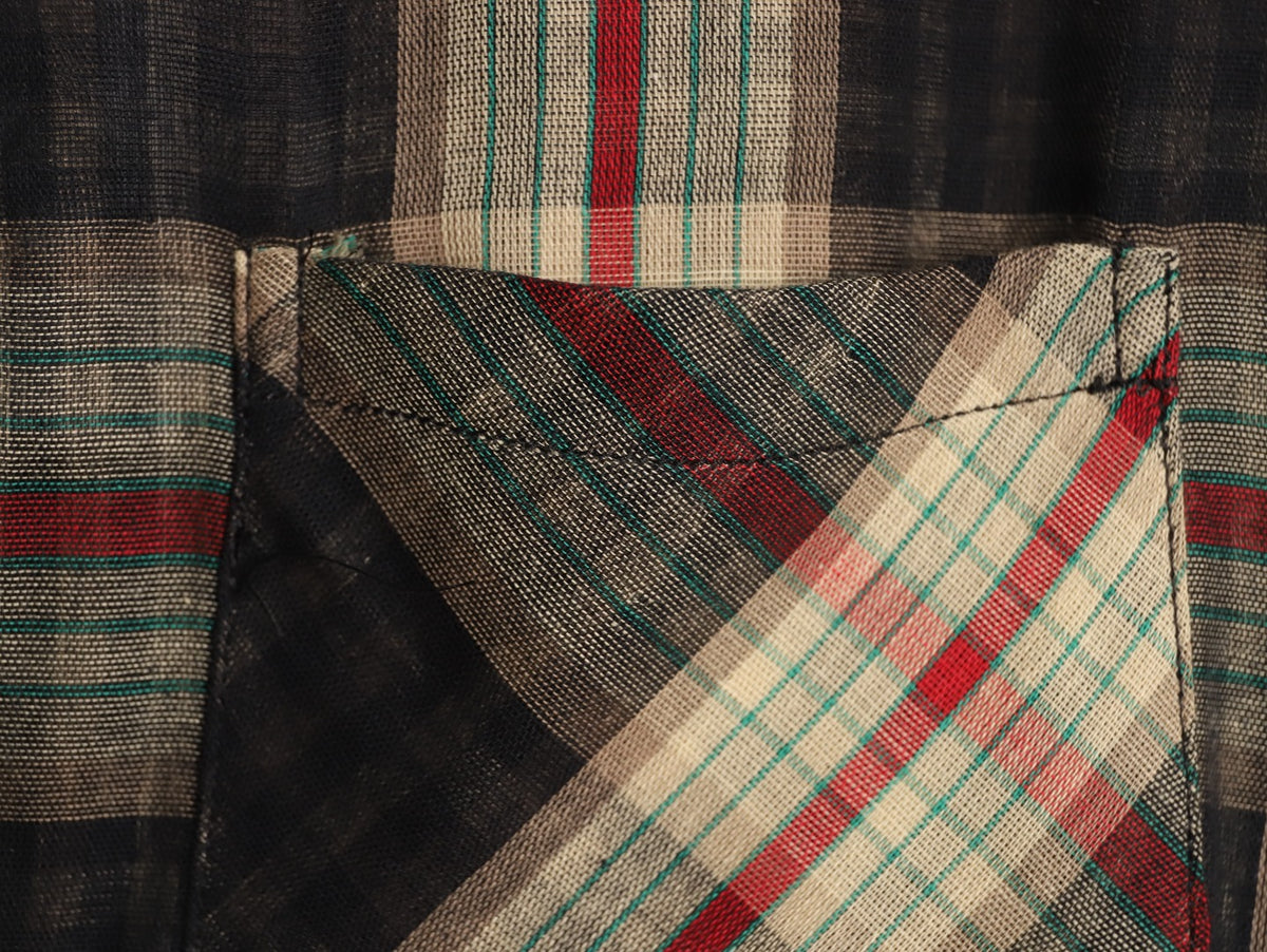Leather Cross Patch Plaid Flannel Shirt