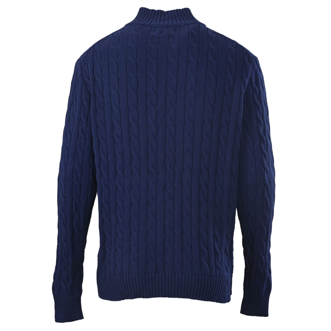 Cable-Knit Cotton Full-Zip Sweater Navy Blue