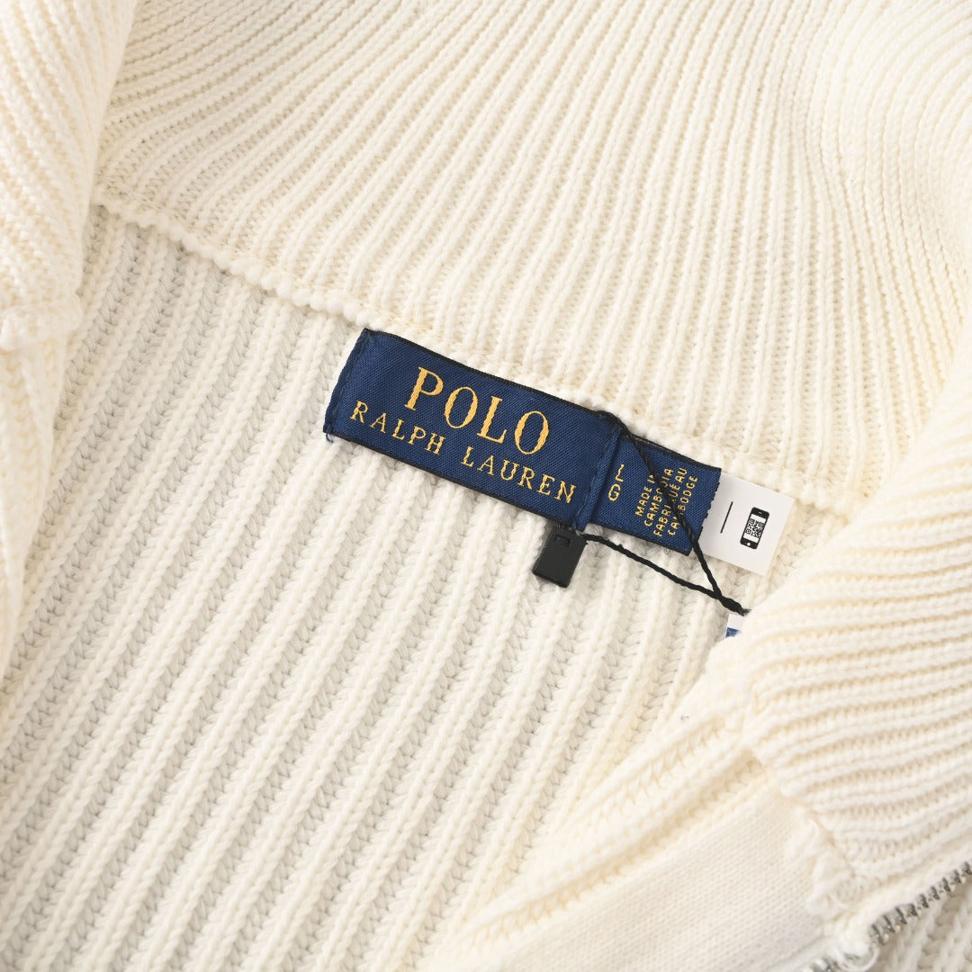 Rib-Knit Full-Zip Jacket Off-White