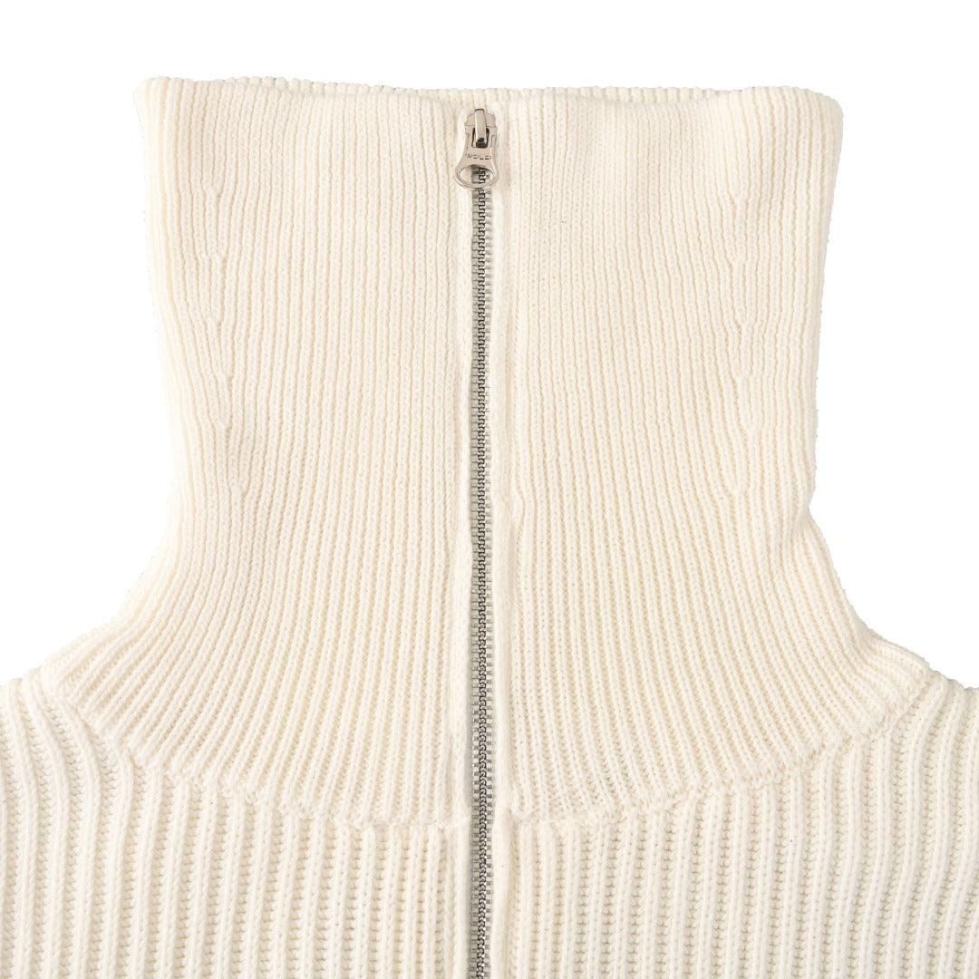 Rib-Knit Full-Zip Jacket Off-White