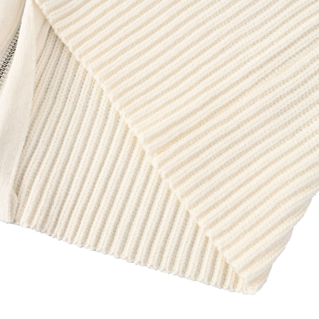 Rib-Knit Full-Zip Jacket Off-White