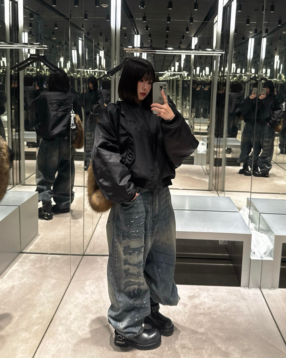 Minimal Baggy Pants Dirty Grey & Light Blue
