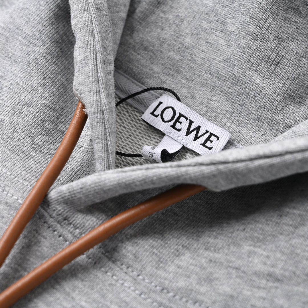 Flamenco Leather-Drawstring Hoodie Grey Melange