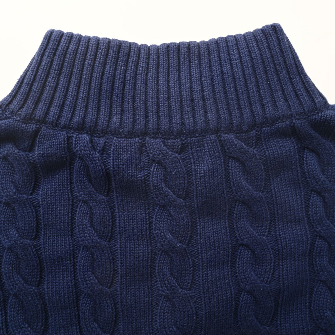 Cable-Knit Quarter-Zip Sweater Navy Blue