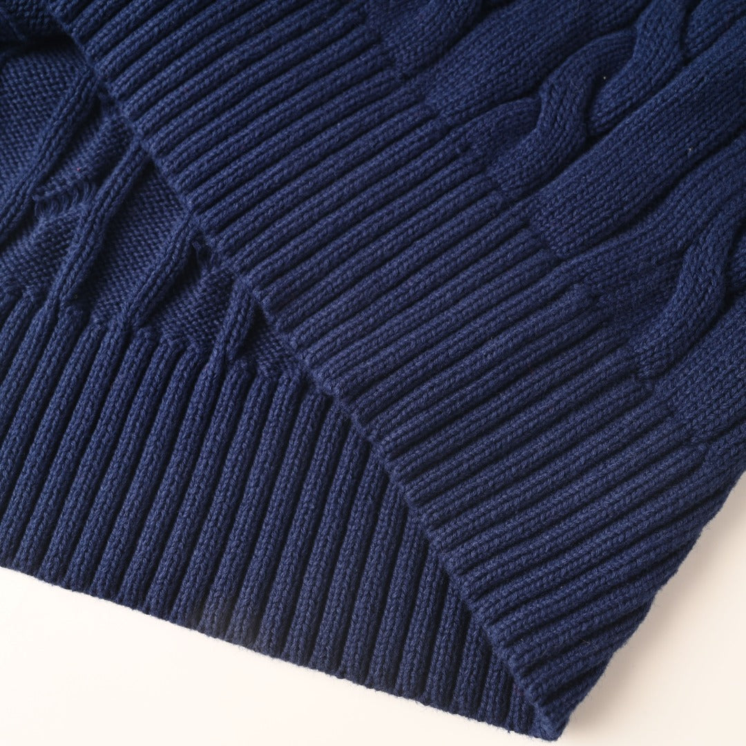 Cable-Knit Quarter-Zip Sweater Navy Blue