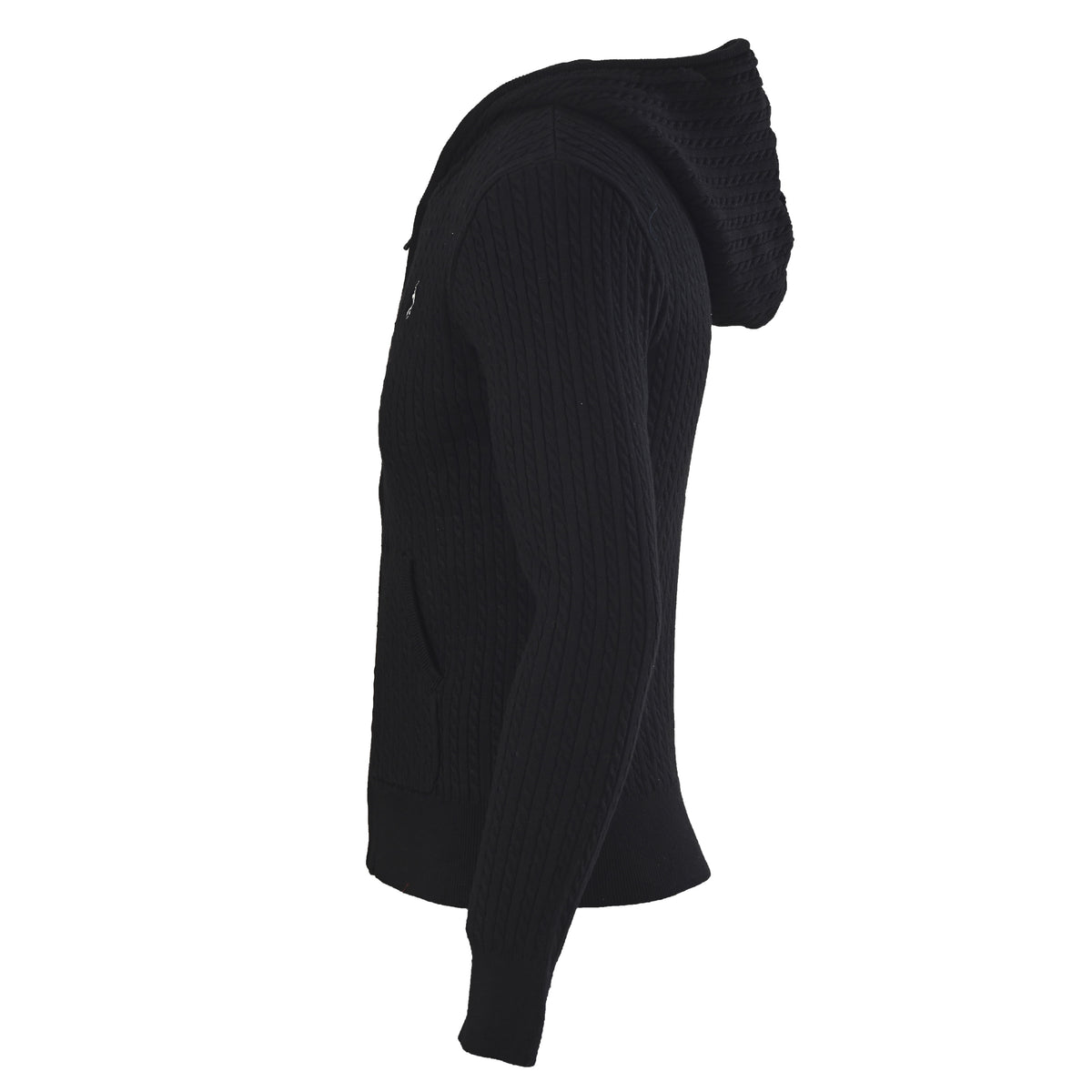 Cable-Knit Cotton Full-Zip Hoodie Black