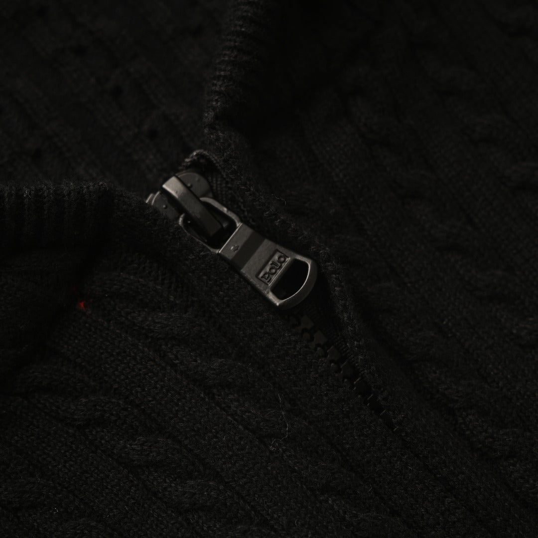 Cable-Knit Cotton Full-Zip Hoodie Black