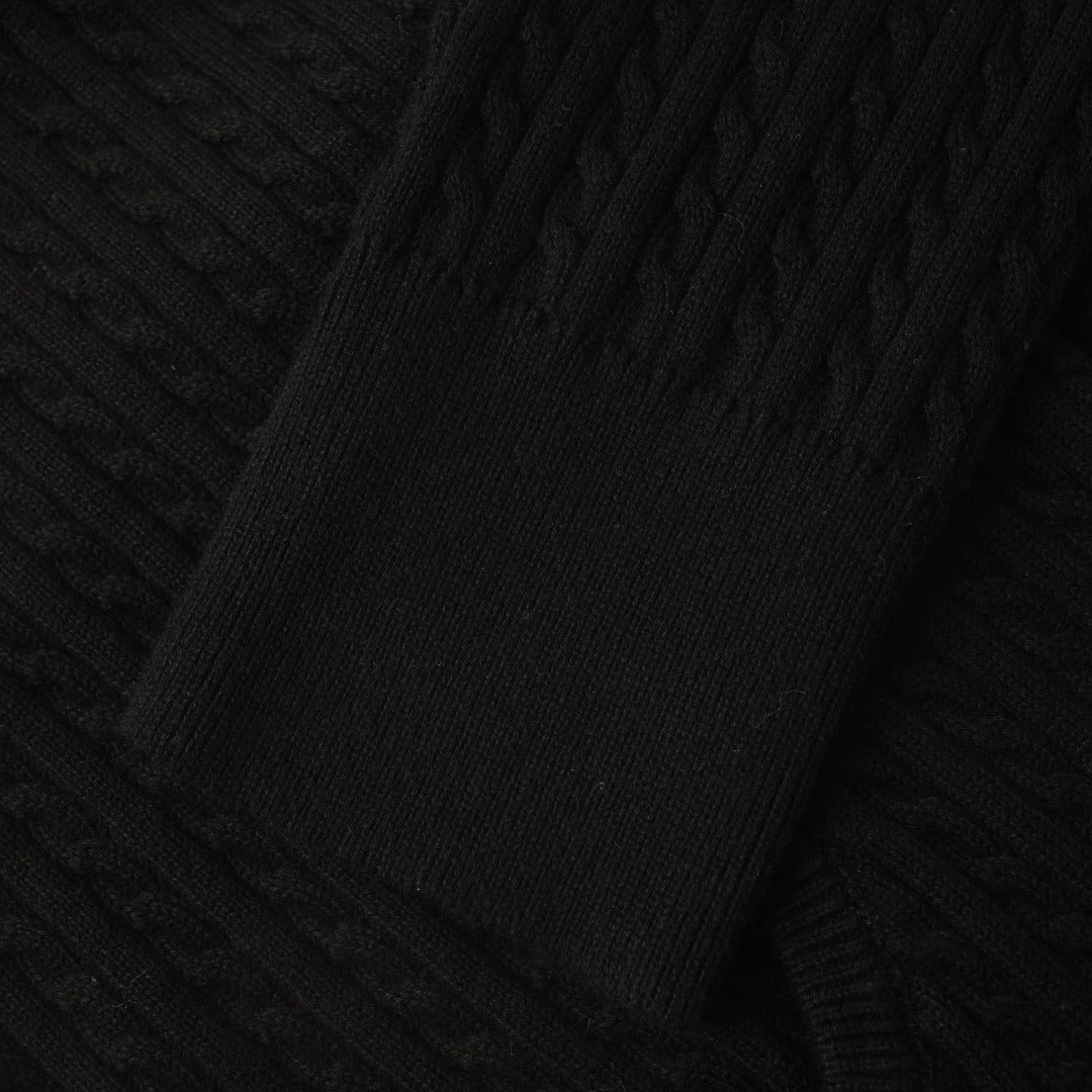 Cable-Knit Cotton Full-Zip Hoodie Black