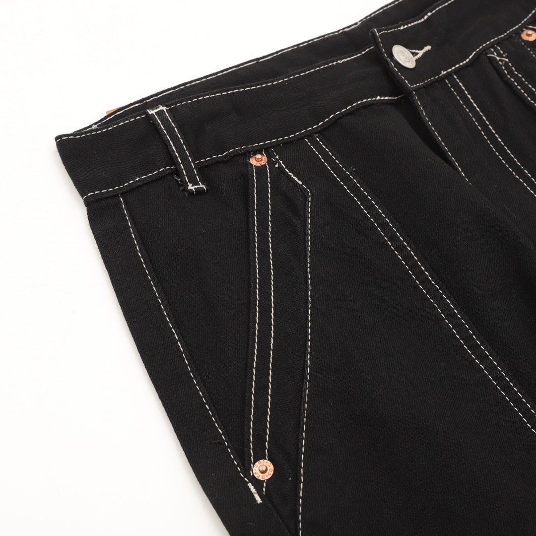 Wide-Leg Contrast Stitching Black