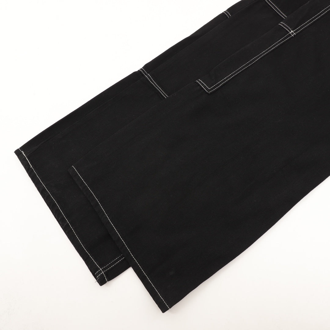 Wide-Leg Contrast Stitching Black