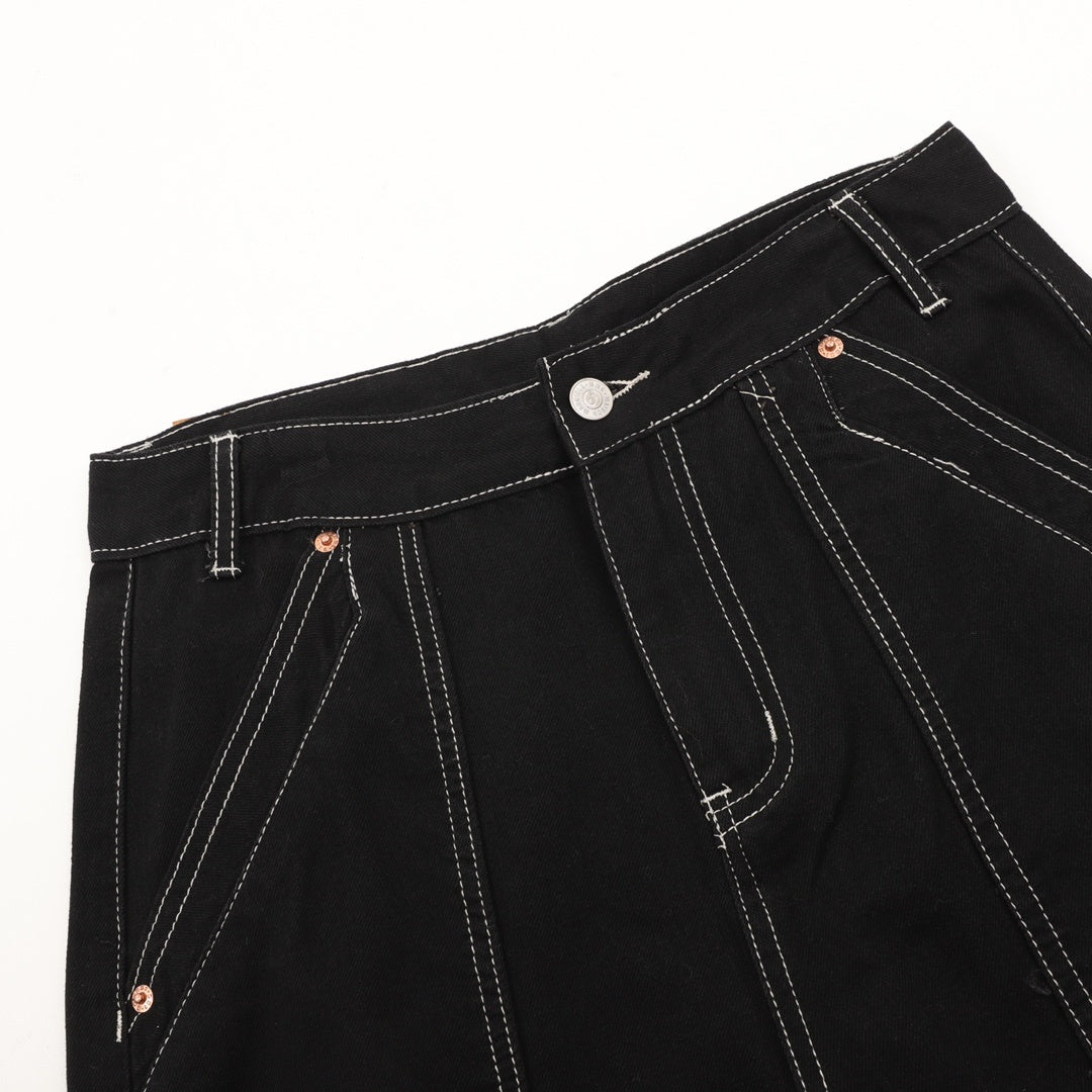 Wide-Leg Contrast Stitching Black