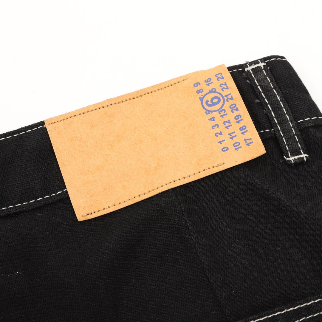 Wide-Leg Contrast Stitching Black
