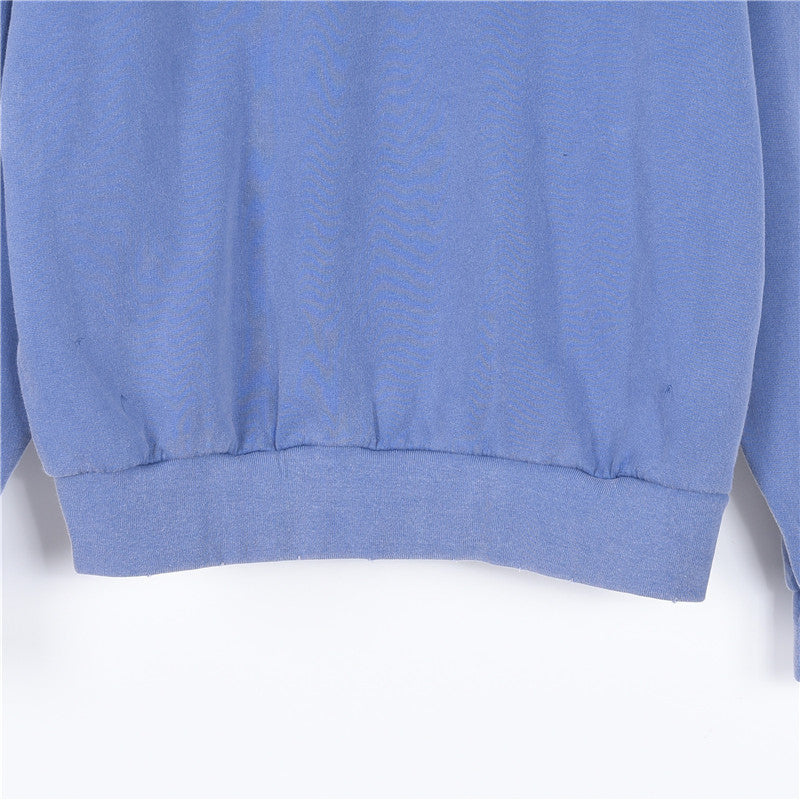 Tape Logo Distressed Hoodie Faded Blue