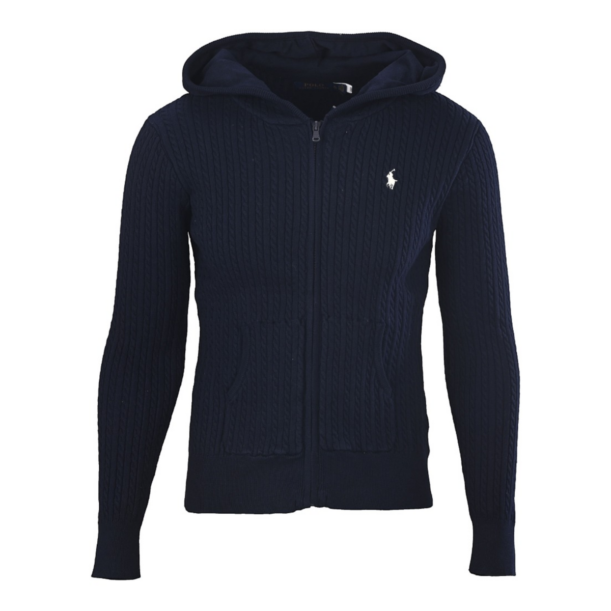 Mini-Cable Cotton Full-Zip Hoodie Navy Blue