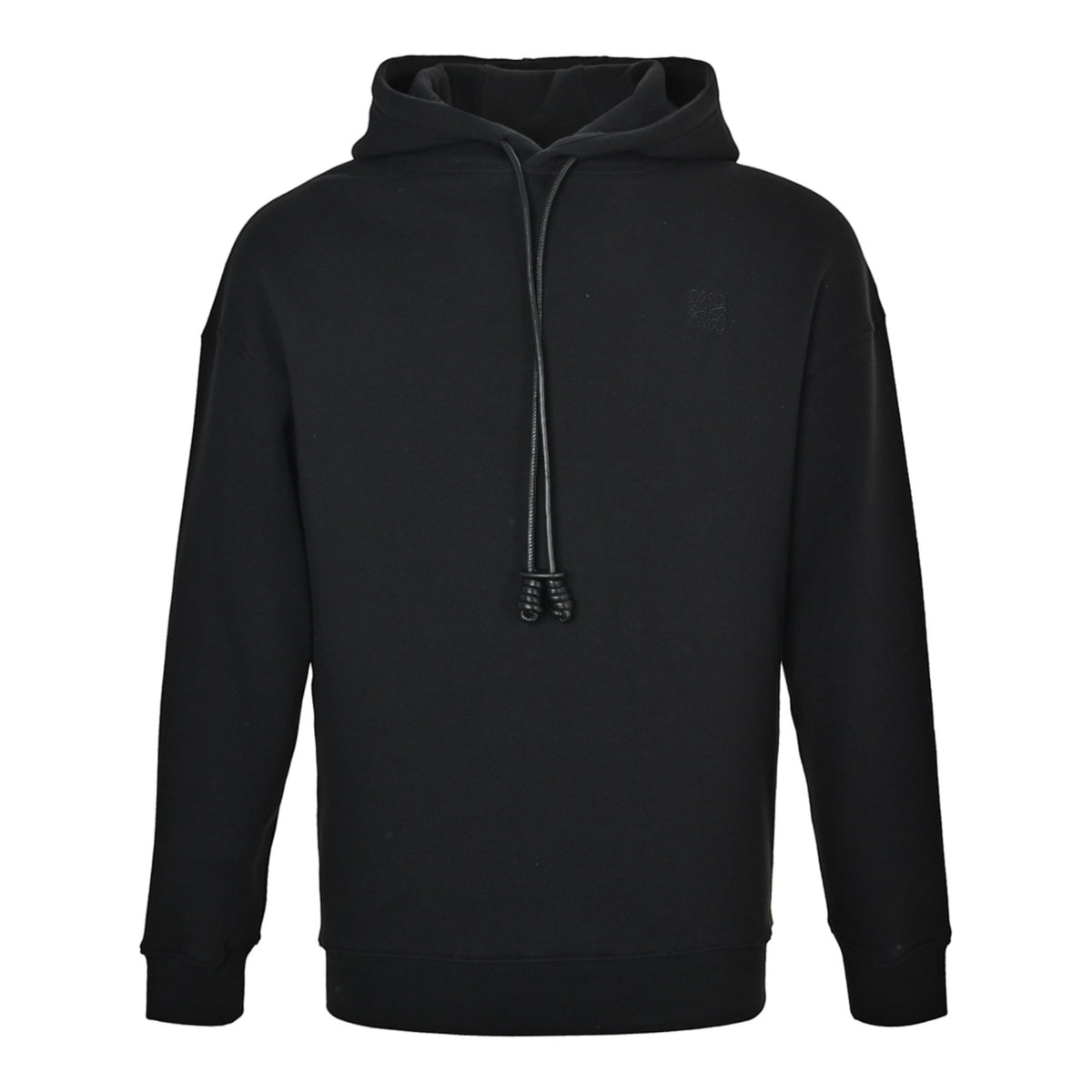 Flamenco Leather-Drawstring Hoodie Black