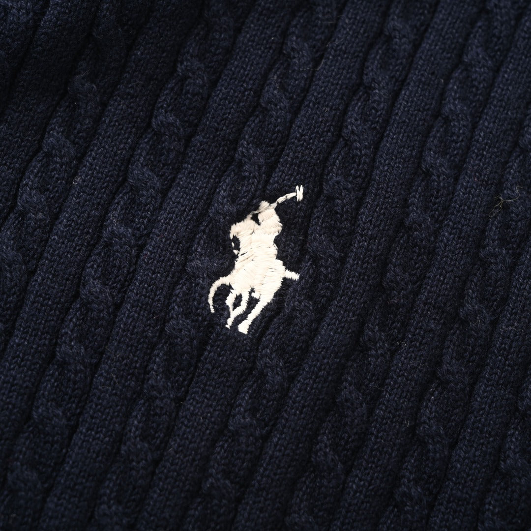Mini-Cable Cotton Full-Zip Hoodie Navy Blue