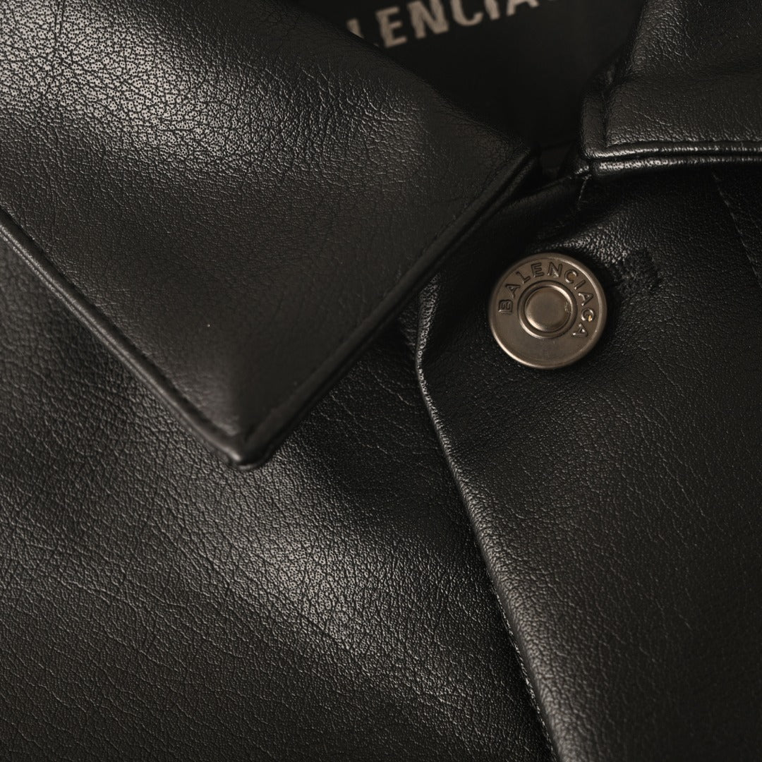 Logo Leather Shirt Jacket Black