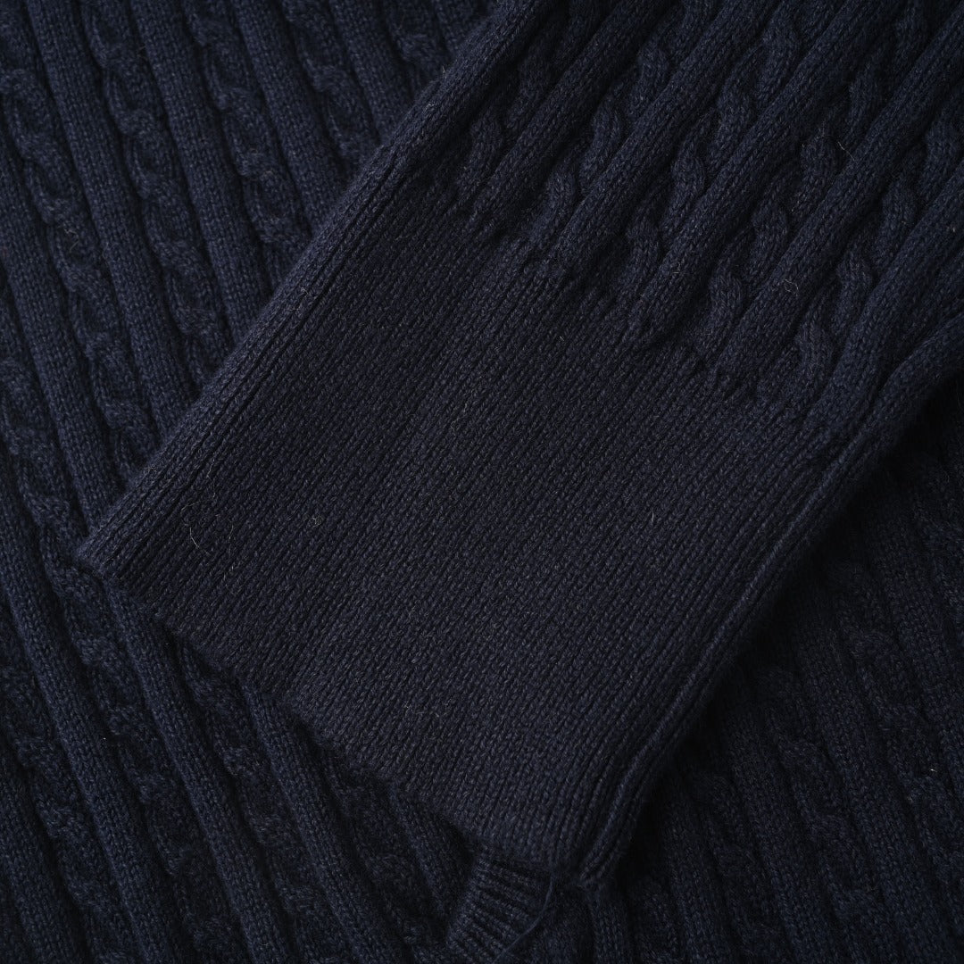 Mini-Cable Cotton Full-Zip Hoodie Navy Blue