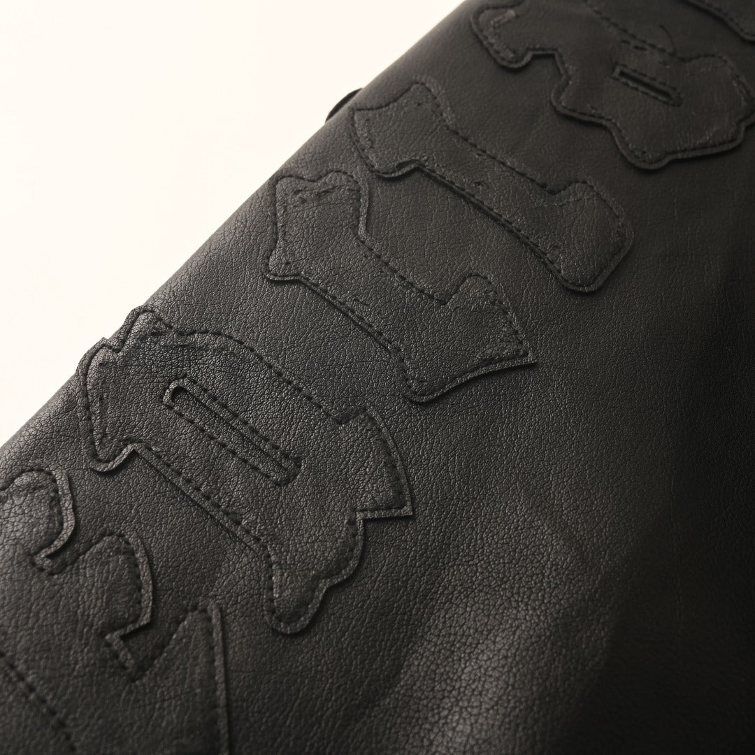 Logo Leather Shirt Jacket Black
