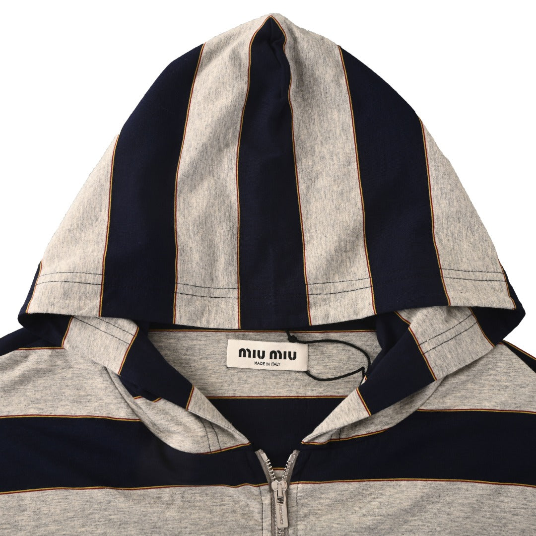 Striped Jersey Zip-Up Blue & Grey