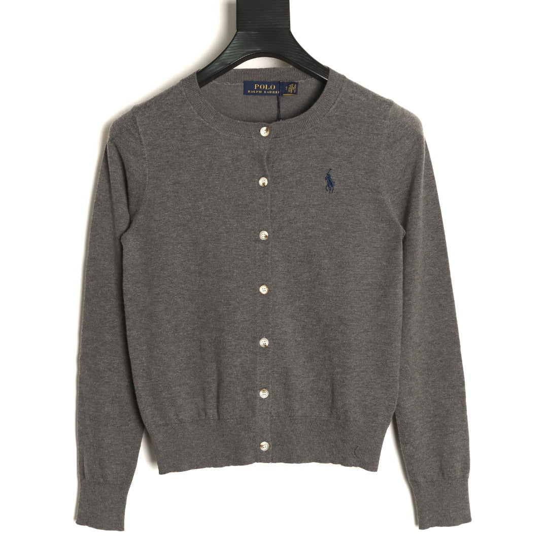 Stretch Cotton-Blend Crewneck Cardigan Grey