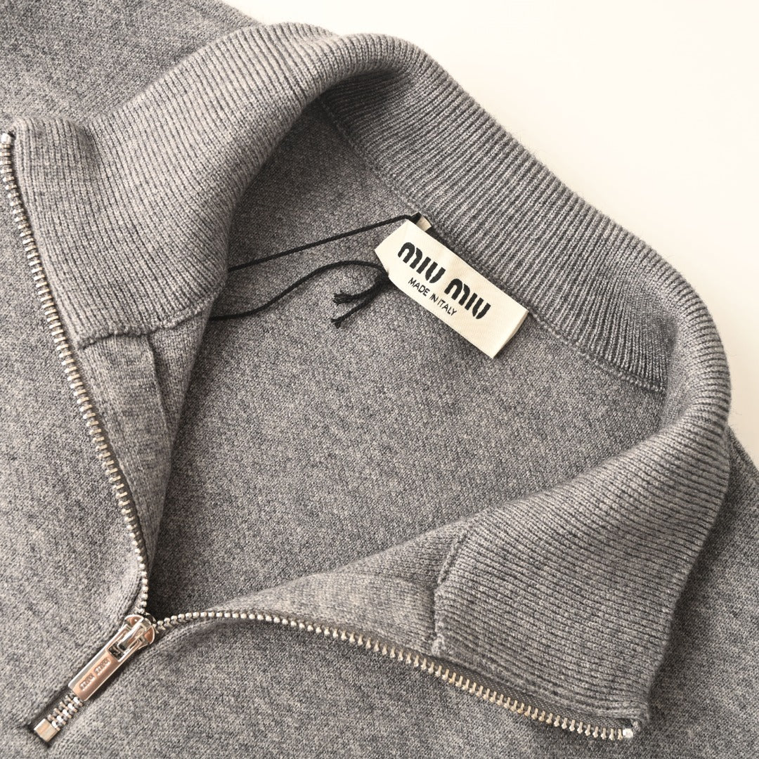 Embroidered Logo Half-Zip Grey